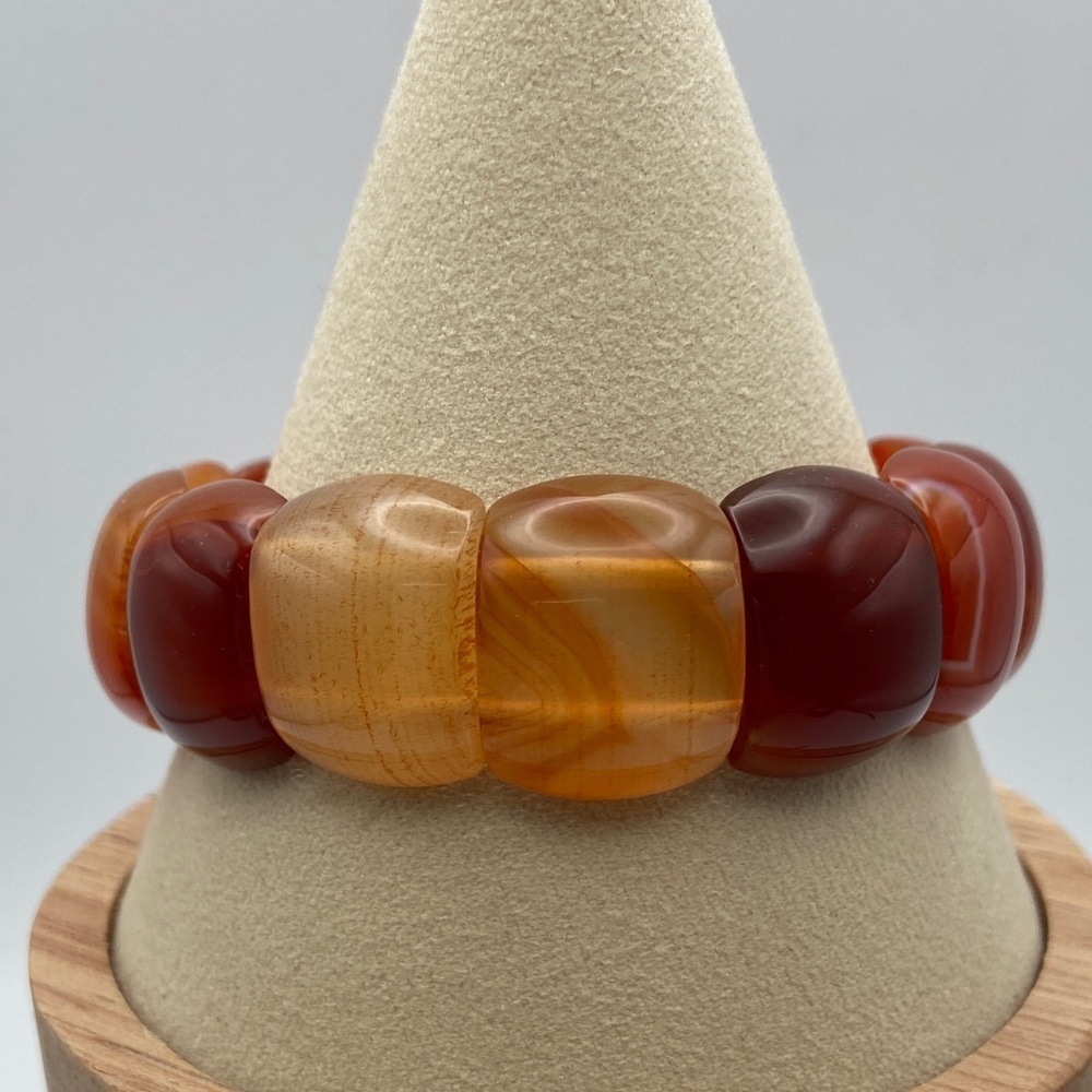 Hand Crafted Opaque Carnelian Cabochon Stretch Bangle Bracelet M/L